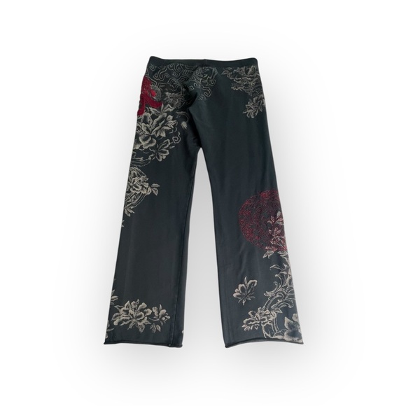 Vintage Y2K: Lucky ☘︎︎ Asian Dragon Red Embroidery Floral Sweatpants ☘︎︎ Black S - Picture 14 of 16